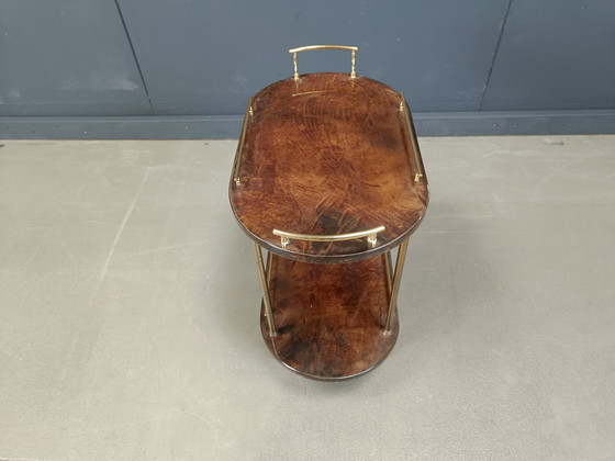 Image 1 of Chariot de bar italien en peau de chèvre laquée et parchemin par Aldo Tura, années 1960