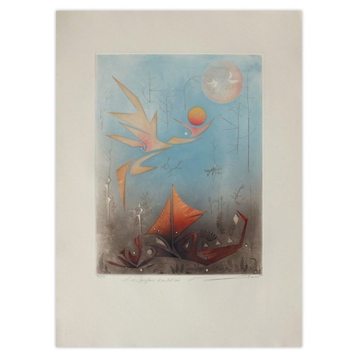 Renée LUBAROW, I giocolieri di una splendida estate, acquaforte firmata, 1990