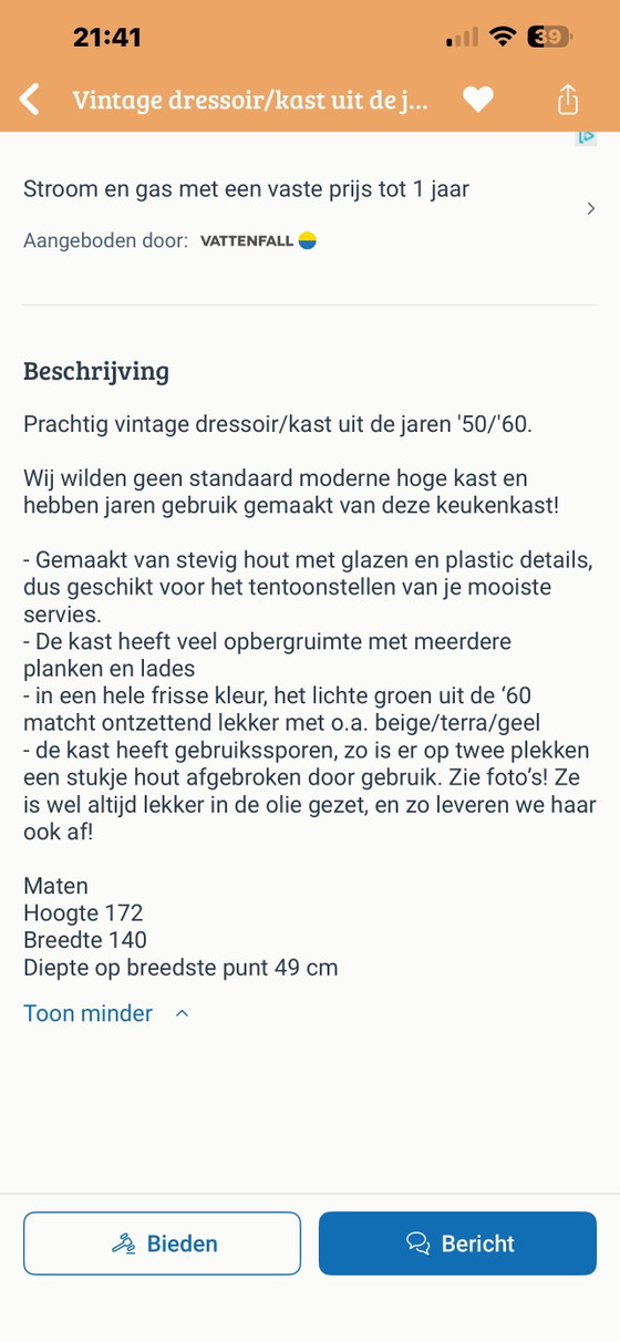 Vintage originele vitrine/keukenkast jaren ‘50/‘60 – Vitrinekasten, Wood (photo 4 of 5)
