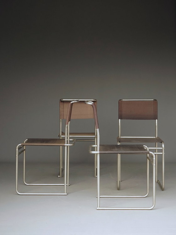Sedie da pranzo B40 in acciaio tubolare nichelato e tessuto Eisengarn di Marcel Breuer per Tecta, anni '80. (photo 7 of 27)