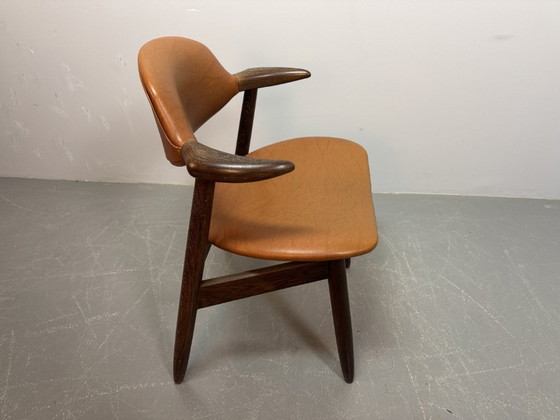 Image 1 of Mid-century Design Original Cognac Leatherette 'Cowhorn' Dining / Side Chair by Tijsseling for Hulmefa, The Netherlands 1970s. 