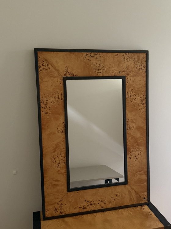 Image 1 of Vintage Burl Wood Mirror & Side Table Set