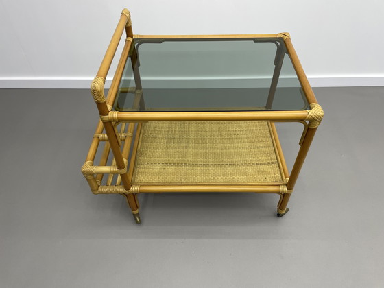 Image 1 of Chariot de service en bambou et rotin - 1970