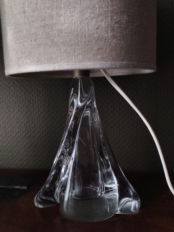 Image 1 of Pair of table lamps - 1950s style twisted clear glass bases - Hemp cylindrical lampshades