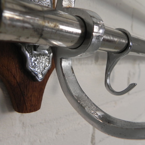 Image 1 of Chrome Art Deco Wall Coat Rack With 6 Hooks, 1930s