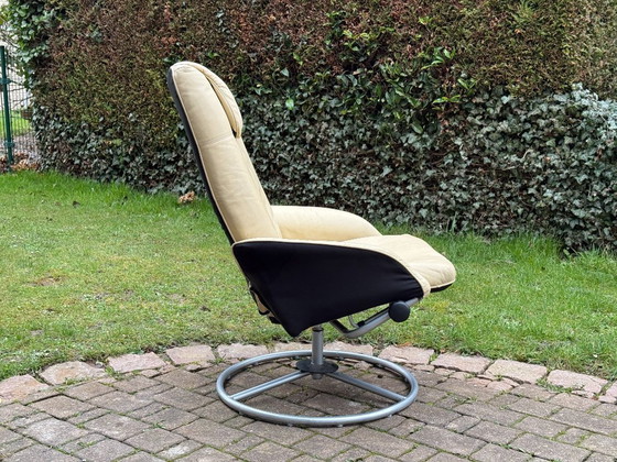 Image 1 of Vintage Ikea Malung armchair & footstool, 1999, cream white, 90s design