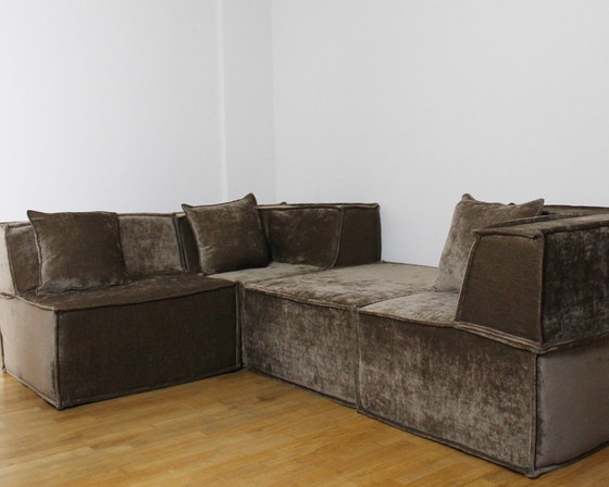 Image 1 of NEW, sofa, 70s, vintage, mid century, style, velvet, brown