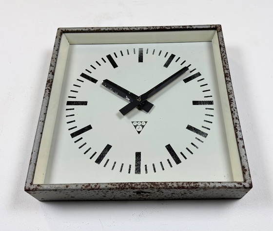 Image 1 of Grey Rusty Industrial Square Wall Clock from Pragotron, 1970s
