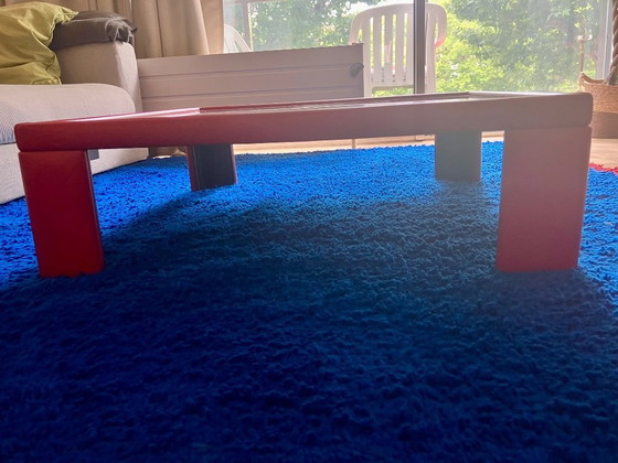 Image 1 of Rara Mesa de café de cuero rojo - Poltrona Frau para Luigi Massoni