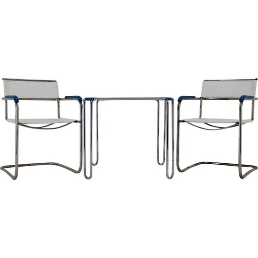 Set of vintage B10 side table and pair of B34 armchairs by Marcel Breuer for Mucke Melder, Czechoslovakia 1930s