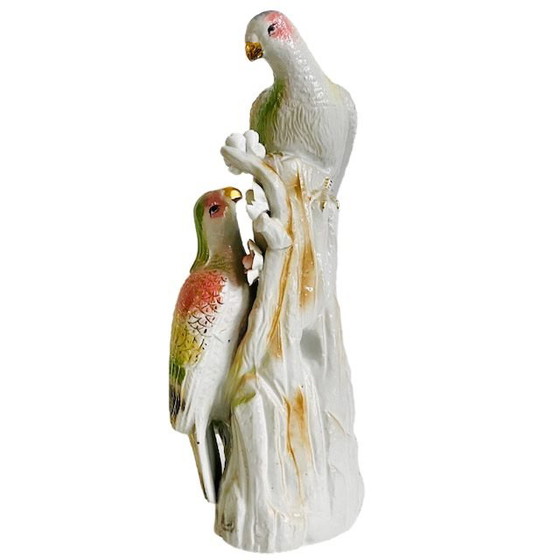 Image 1 of Vintage colourful XL sculpture pigeons porcelaine