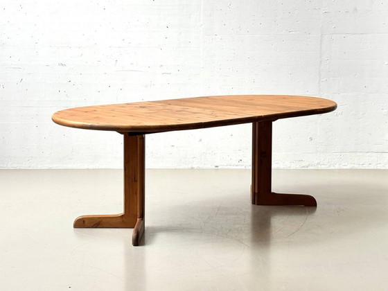 Image 1 of Table de salle à manger extensible en pin teinté foncé, années 1970
