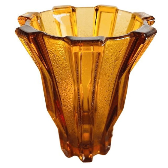 Image 1 of Jarrón de cristal color miel Art Déco, ámbar cubista, Henri Heemskerk, Scailmont, década de 1920