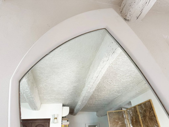 Image 1 of Very large unstructured Space Age wall mirror in wood. France, 1970s