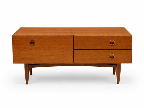 Image 1 of Teakhouten Dressoir met Klep, 2 Lades en Conische Poten