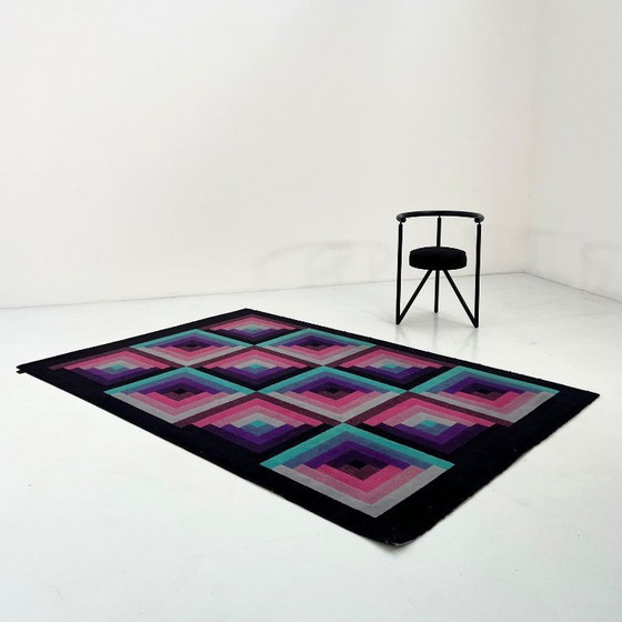 Image 1 of Großer geometrischer Wollteppich von Missoni, 1980er Jahre