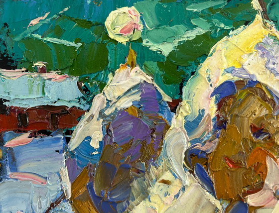 Image 1 of Original Oil Painting Winter Village Landscape Where time stopped