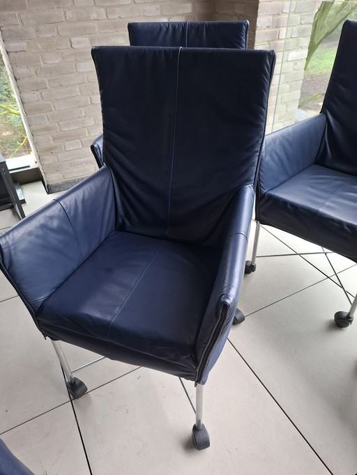 6 Montis Chaplin Blue Leather Chairs