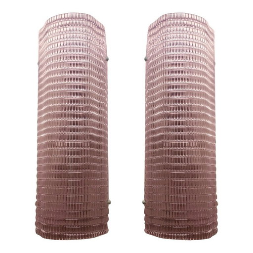 Rechteckige, rosafarbene Wanddekoration aus Muranoglas mit Strasssteinen – 2er-Set
