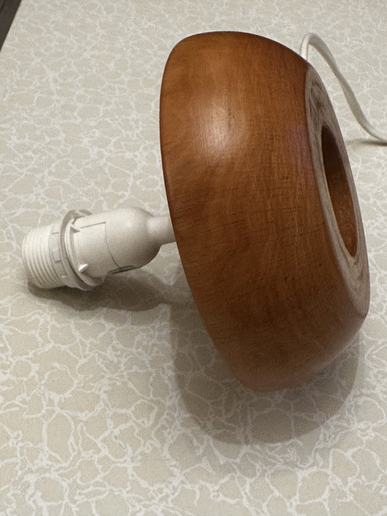 Small Turned Solid Wood Table Lamp – 80s – Vintage (photo 6 of 10)