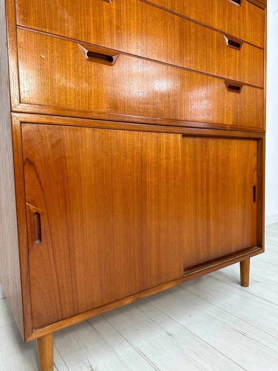Image 1 of 1960s Danish Teak Cabinet – Mid-Century Three-Piece Storage Unit with Drawers & Sliding Doors