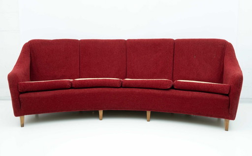 Mid-Century Modern Italian Velvet four Seater Curved Sofa, 1950s