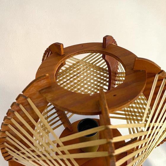 Image 1 of Lampes de table en bois et paille, style campagnard portugais, années 1960, lot de 2