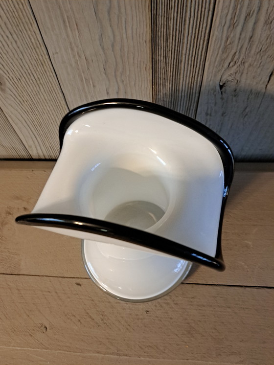 Image 1 of Black and white vase J. Sluczan, Orkusz, Glassworks Tarnowiec, Poland 1980s