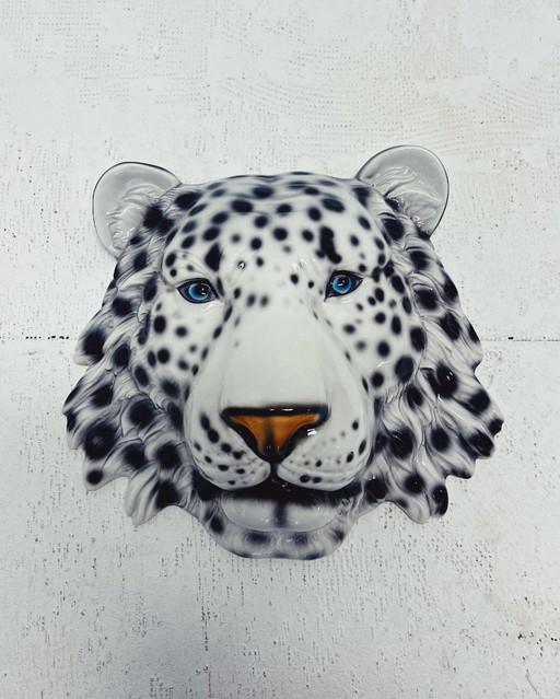 White Ceramic Leopard Wall Mask