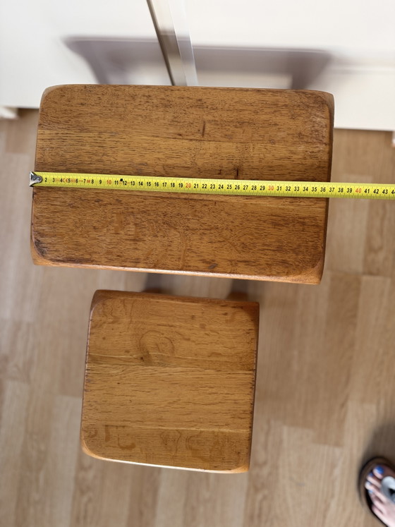 Image 1 of Vintage Brutalist Solid Oak Nesting Side Tables 70s