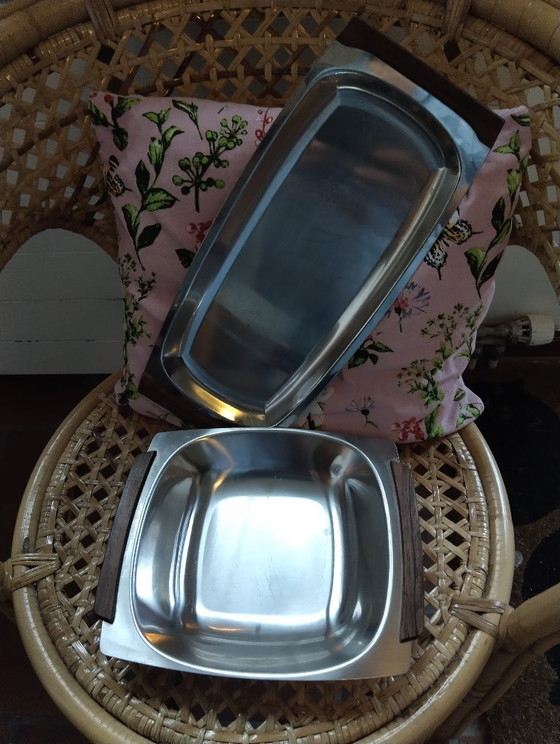 2 vintage, Inox serving trays Danish design – Table accessories, Wood (photo 3 of 6)