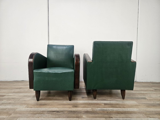 Coppia di poltrone Art Déco in noce e pelle verde, 1940 – Wood (photo 3 of 21)