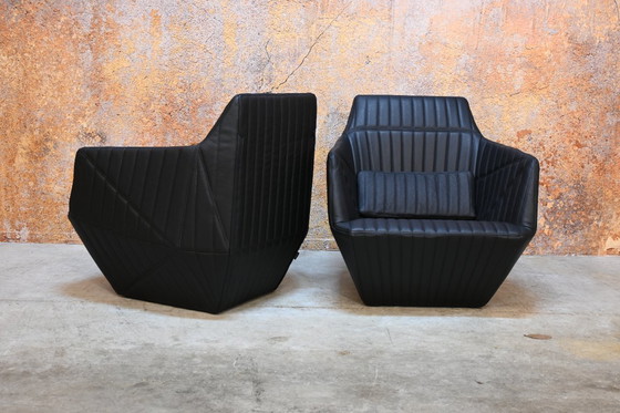 Image 1 of Nouveaux fauteuils Facet Ligne Rose, revêtus de cuir noir exclusif