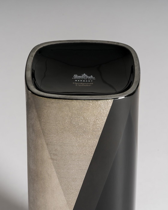 Image 1 of Helmut Drexler for Rosenthal, “Platinnebel” Vase Trio, Porcelaine Noire with Platinum, 1980s