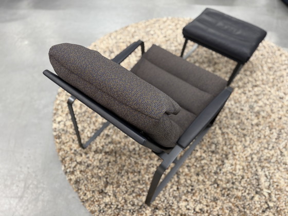 Image 1 of Leolux Indra Sessel mit Fußhocker Blauer Lederstoff