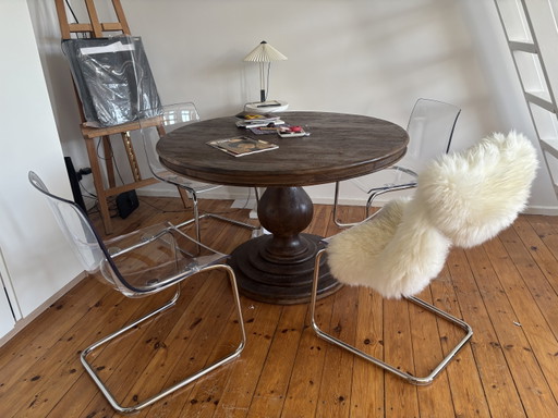 Brutalist solid wood dining table, round
