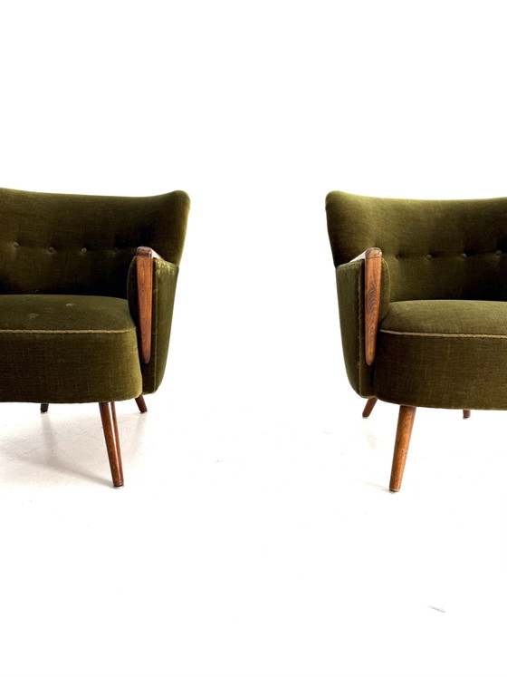 Ensemble de 2 fauteuils cocktail vintage années 60 – Wood, Textile (photo 4 of 12)