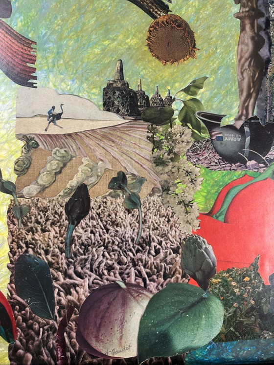 Image 1 of Very large surrealist collage painting by Alain Gaudet, 1979