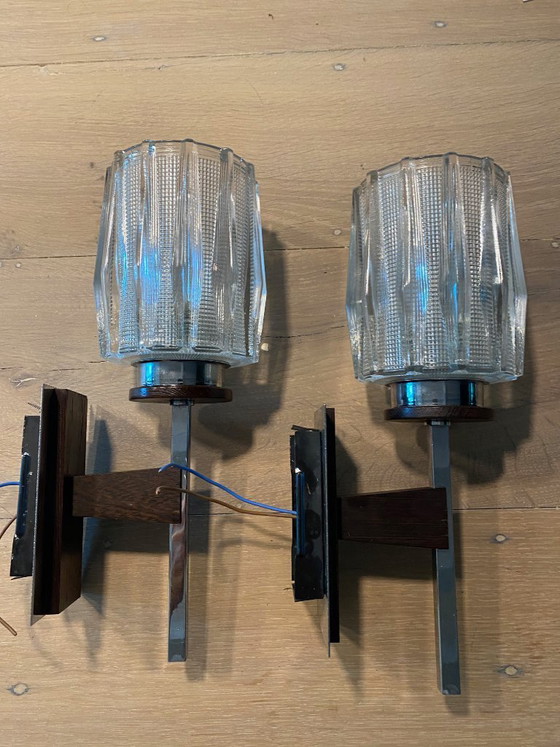 Coppia di applique da parete in stile brutalista scandinavo di metà secolo (anni '60-'70) – Glass, Metal (photo 2 of 11)