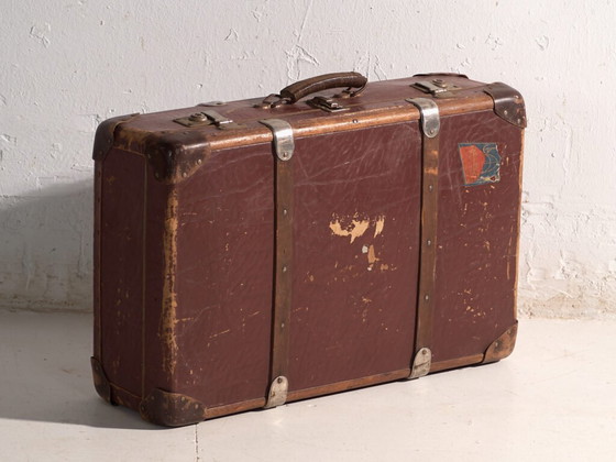 Antique travel suitcase in vulcanised fibre – Czechoslovakia, circa 1930 – Travel bags, Wood, Metal (photo 30 of 39)