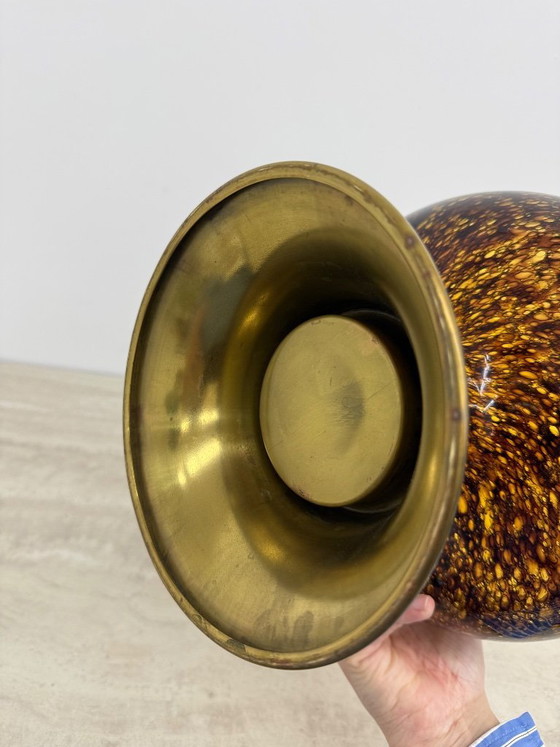 Image 1 of Italian murano glass with brass center piece bowl , 1970s
