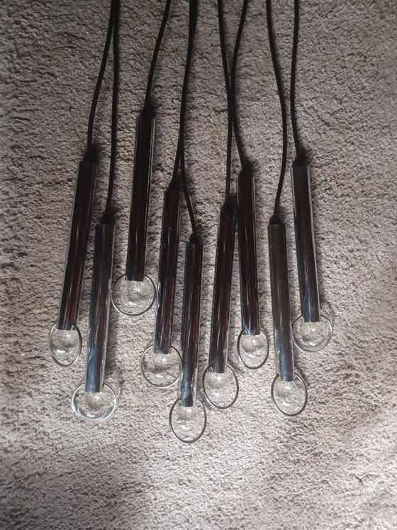 Image 1 of Lampada a sospensione vintage a cascata cromata (XL a 9 luci) — Anni '70, stile Space Age, Sciolari