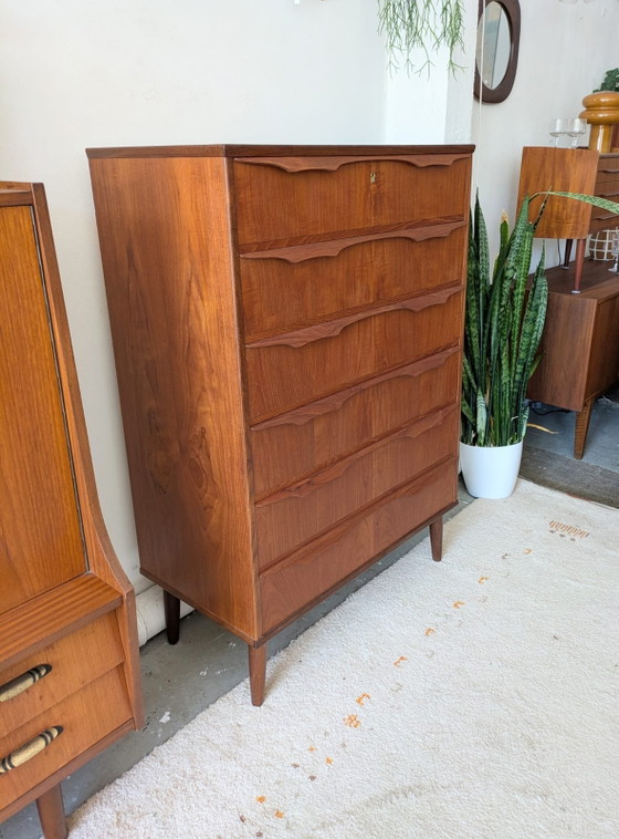 Image 1 of Vintage Deense teakhouten ladekast, Tallboy 