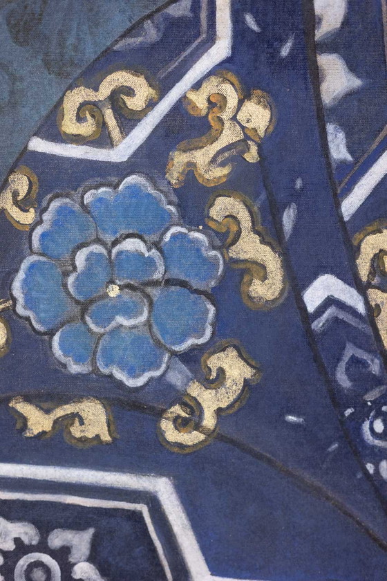 Image 1 of Bemaltes Leinwandbild mit der Darstellung eines japanischen Samurai. Zeitgenössisch.