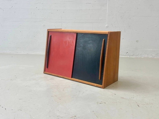 Armario de madera con puertas correderas de mediados de siglo, década de 1950. – opbergkast, Wood