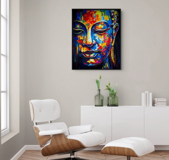 Image 1 of Unique hand-painted Buddha painting "Colorful Calm" – Seksak Jaichumchen – 80 × 100 cm