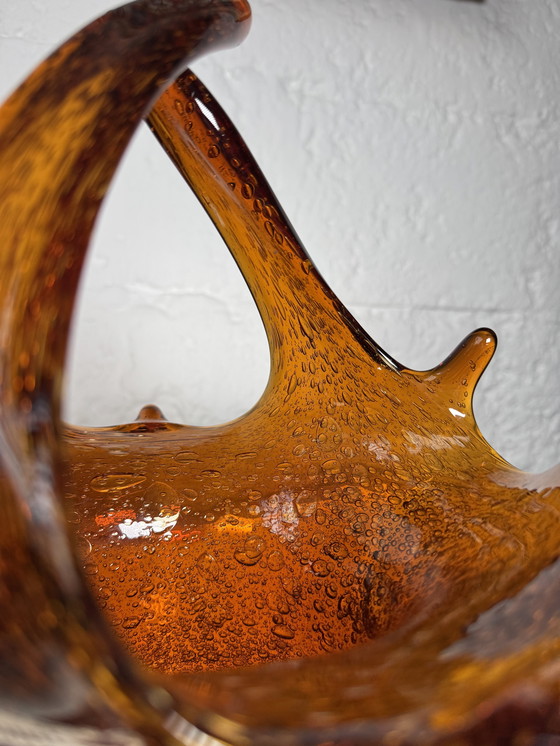 Image 1 of Taschenentleerer aus bernsteinfarbenem Blasenglas aus den 60er Jahren