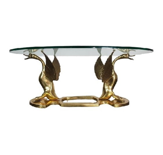 Image 1 of Hollywood Regency brass coffee table swan