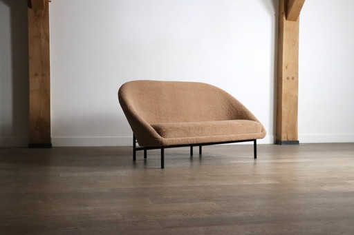 Theo Ruth für Artifort F115 Sofa aus beigem Teddybär und Metall, 1950er Jahre