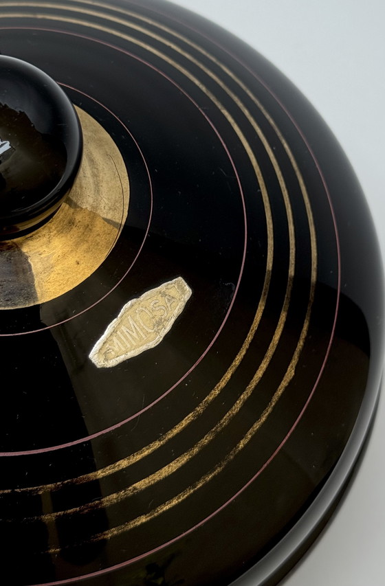 Image 1 of Grande bomboniera in vetro nero, serie "Mimosa" - Boom, Belgio Art Déco - Vetro ialitico -